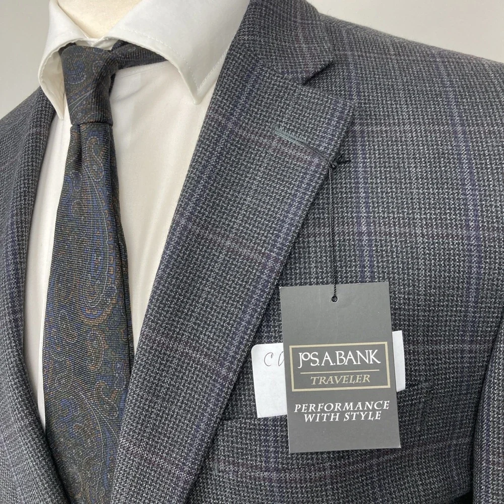 Jos A Bank Men's Blazer Sportcoat 44L Tailored Fit Check Grey
